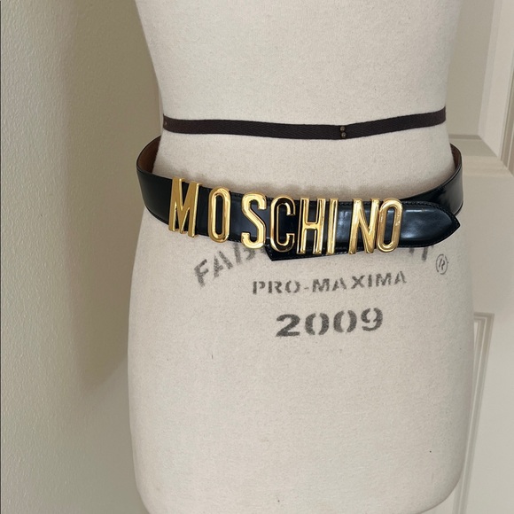 Moschino Black Leather Belt with Gold Letters main image 4